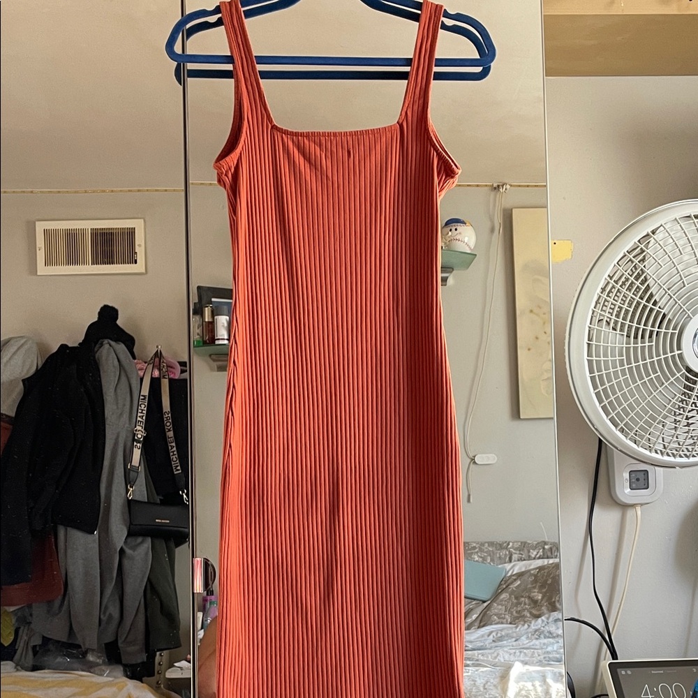 Wild Fable Orange Ribbed Midi Dress - Picture 2 of 4